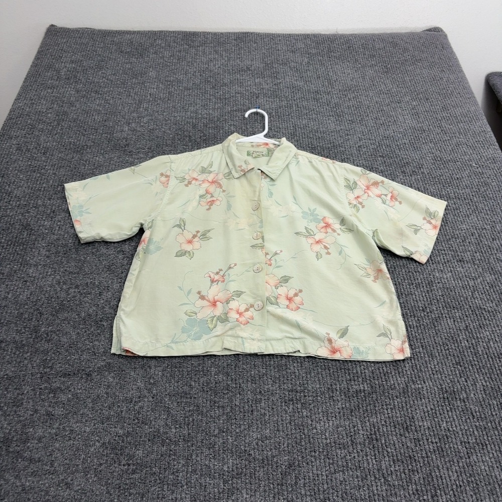 Tommy Bahama Shirt Womens S Green Silk Hibiscus Floral Short Sleeve Aloha Resort